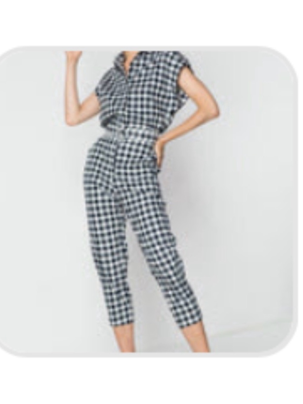 Checked Gingham Cropped Jumper with Pockets and Belt